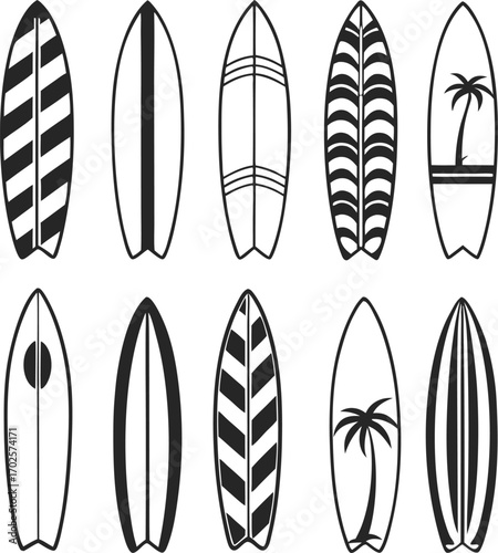 vector illustration of a set of surfboards