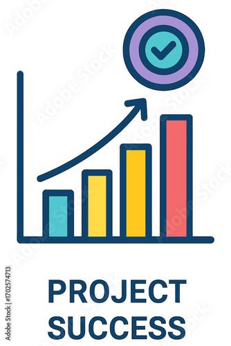 Project success chart implementation graph with ascending bars and checkmark icon