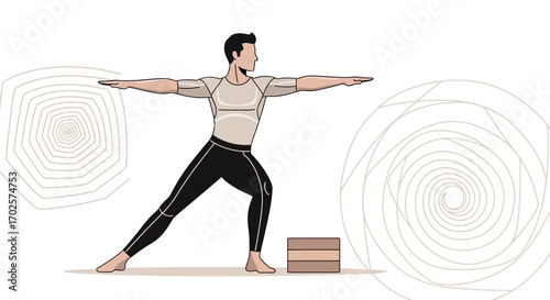Practicing Yoga Pose With Abstract Shapes, Achieving Balance And Wellness