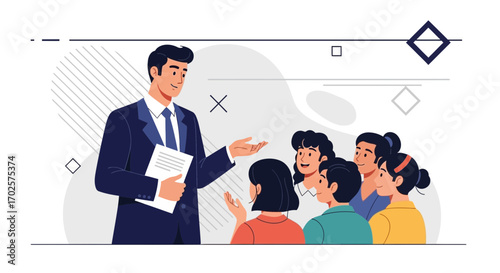 Professional Presenting To Attendees In Animated Style During A Formal Business Meeting