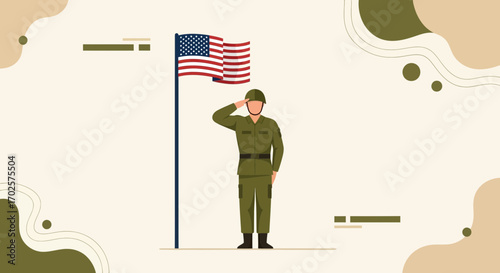 Soldier Giving Salute Beside American Flag Symbolizing Patriotic Duty and Remembrance