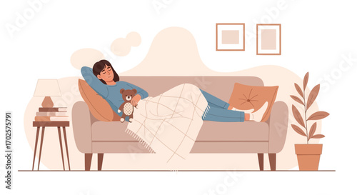 Quiet Time: A Cozy Scene of Relaxation and Comfort at Home in Soft Tones