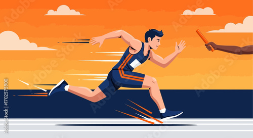 Spectacular Illustration of A Runner About To Receive The Relay Baton and Sprint