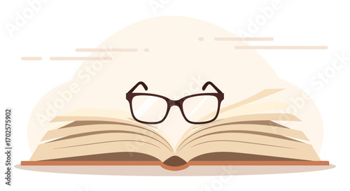 Reading Essentials: An Open Book And Glasses Symbolizing Knowledge And Wisdom