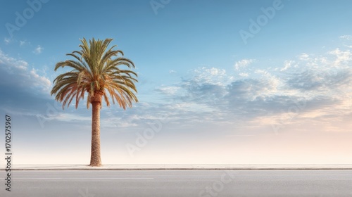 Isolated Palm Tree Silhouette Against a Bright Sky, Perfect for Summer Vacation and Tropical Getaway Concepts