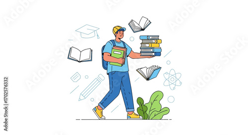 Student Carrying School Books And Walking Towards Future Education With Determination