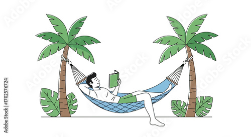 Relaxing On A Hammock: Peaceful Reading Under Palm Trees During Tranquil Holiday
