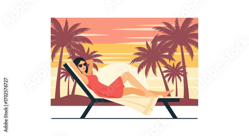 Relaxing On Tropical Beach: Woman Enjoying Summer Vacation In Sunlit Paradise