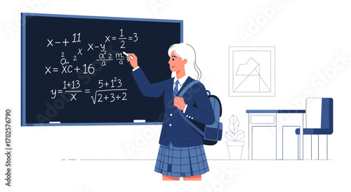 Student Illustrating Mathematical Equations On Blackboard In Modern Educational Setting