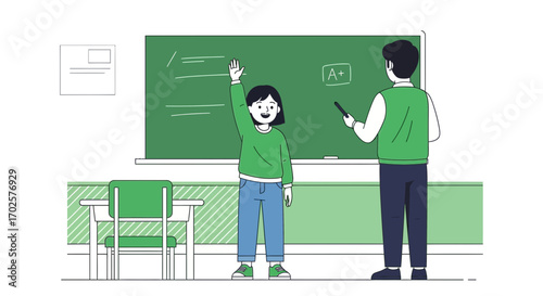 Student Raises Hand in Classroom, Demonstrating Understanding and Educational Interactions