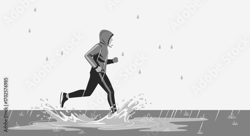 Resilient Runner Bravely Defying Elements While Jogging In A Rainy Weather Scenery