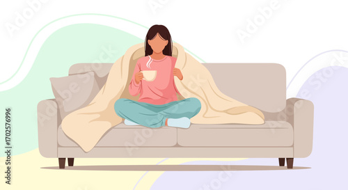 Restful Moment: A Woman Wrapped In Blanket Sipping A Warm Beverage Cozy And Calm