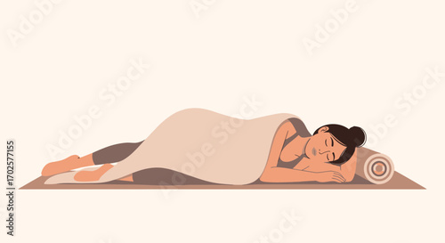 Resting Female Figure, Covering With Blanket, Serene Moment Of Tranquility And Peace