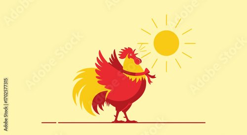 Rooster's Early Morning Greeting Under the Sun Symbolizing Joy, New Beginnings, And Optimism