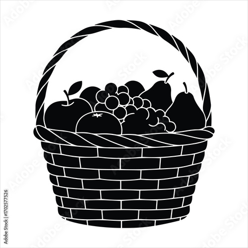 Abundant fruit basket silhouette full of apples oranges grapes pears healthy harvest groceries