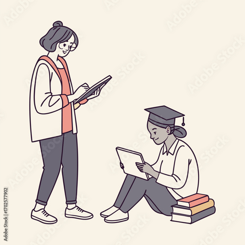 Knowledge and Growth — Pastel Vector Collection of Teachers, Students, and Digital Learning
