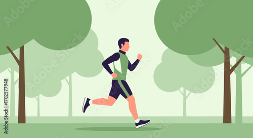 Runner Sprinting Through a Tranquil Park Setting, Displaying Vibrant Health and Fitness