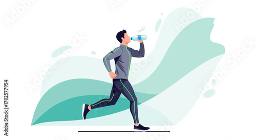 Runner Refreshing With Water Bottle, A Healthy Lifestyle, Exercise And Refreshment