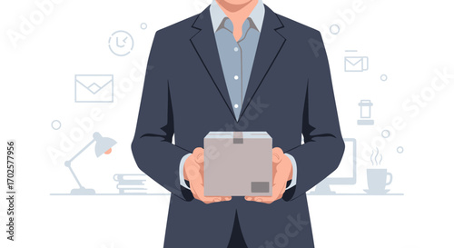 Successful Business Professional Holding Package Delivering Efficient Service With Confidence