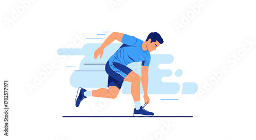 Runner Tying Shoe, Preparation For Speed, Athletic Activity, Modern Flat Illustration
