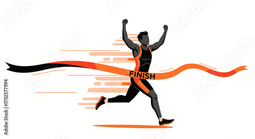Runner Victoriously Breaking The Finish Line Ribbon During a Competition