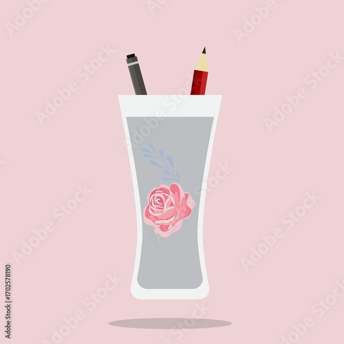 Pencil cup pen holder icon logo design illustration