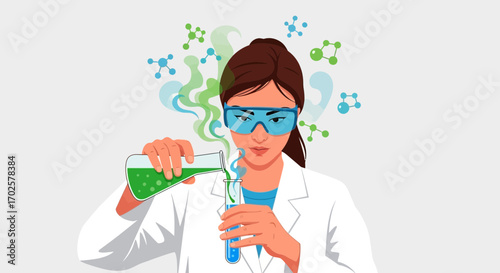 Scientist Conducting Experiment in Laboratory with Chemical Reactions and Formulas
