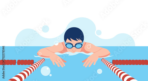 Swimming Sport Illustration Featuring Swimmer Moving Through Water in Competition Pool