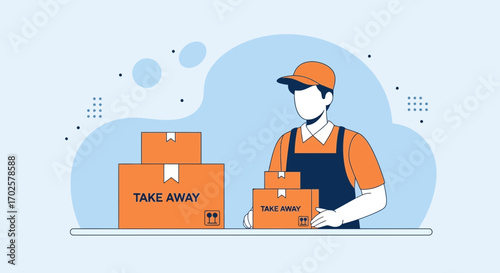 Takeaway Delivery Courier Cartoon Illustrative Design for Modern Food Service Businesses