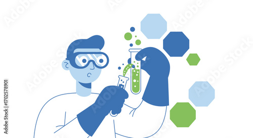 Scientist Performing Experiments in Laboratory with Protective Eyewear and Gloves Illustration