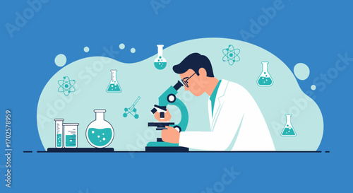 Scientist Using A Microscope In Lab Illustrating Science, Research, And Experimentation