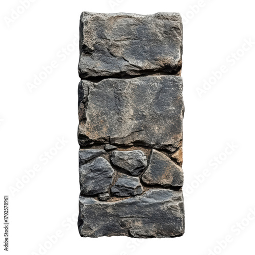 Big vertical stone signboard isolated on transparent background