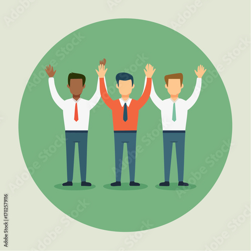 Three Diverse Businessmen Raising Hands