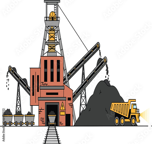 Vector, illustration, gold and coal mining, industry, poster,industrial
