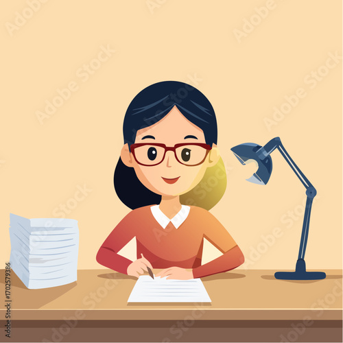 Woman Writing at Desk