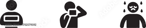 Illustrations featuring stress, illness, and emotions displayed through various people using icons.