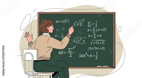 Teacher Explaining Mathematical Concepts On A Chalkboard In Educational Illustration