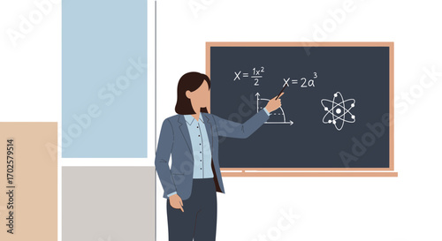 Teacher Explaining Mathematical Equations And Scientific Concepts In School Classroom Setting