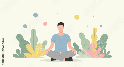 Serene Meditation With Lush Foliage And Peaceful Atmosphere Depicted In A Drawing