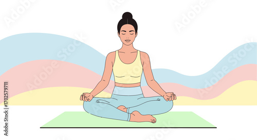 Serene Woman Meditating in Lotus Position While Embracing Inner Peace and Calmness
