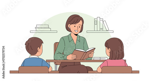 Teacher Reading To Students, Educational Imagery Depicting Learning And Knowledge Sharing