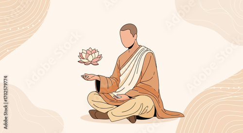Serene Yogi Meditates with a Floating Lotus Flower Achieving Inner Peace And Harmony
