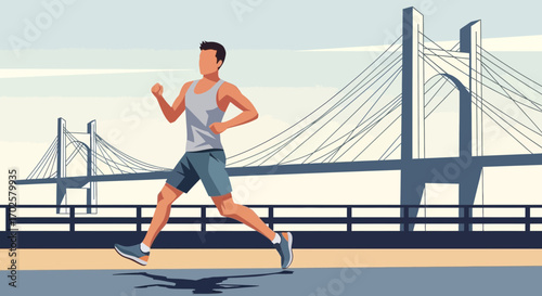 Silhouette Of A Jogger Running Across A Bridge With Modern Architectural Design