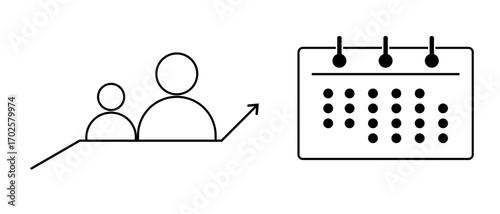 Team Growth Progress Icon with Calendar Schedule Symbol