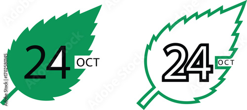  green leaf with the date october 24 the image shows a green leaf with the date october 24 written on it the leaf is a simple design, and the date is easy to read
