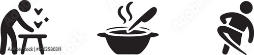 Diverse Silhouettes Depicting Daily Activities Cooking, Tending to Plants, and Physical Exercise