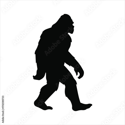 Silhouette of bigfoot sasquatch walking profile mysterious cryptid creature legend icon
