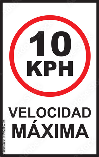 Cartel para imprimir 10 KPH Velocidad maxima