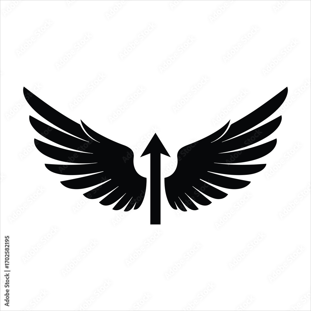 Obraz premium Powerful black wings and upward arrow symbolizing growth ambition and success