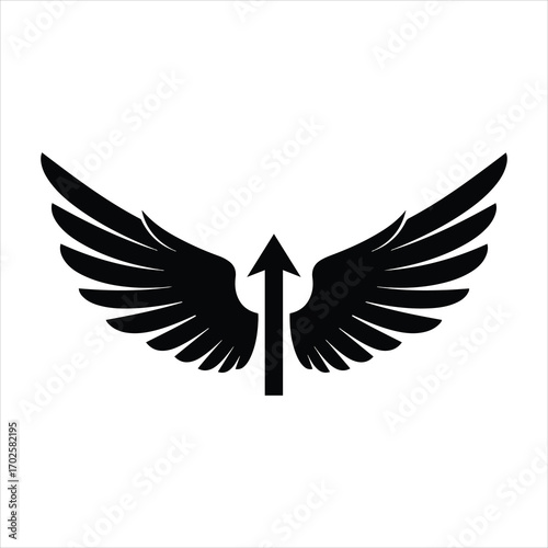 Powerful black wings and upward arrow symbolizing growth ambition and success